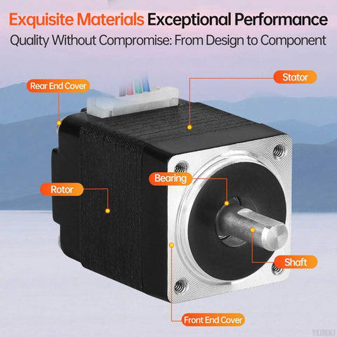 Nema 8 Stepper Motor 1.8° 2 Phase High Torque 1.6Ncm Bipolar 20x27mm with labeled parts including rotor, stator, and shaft.