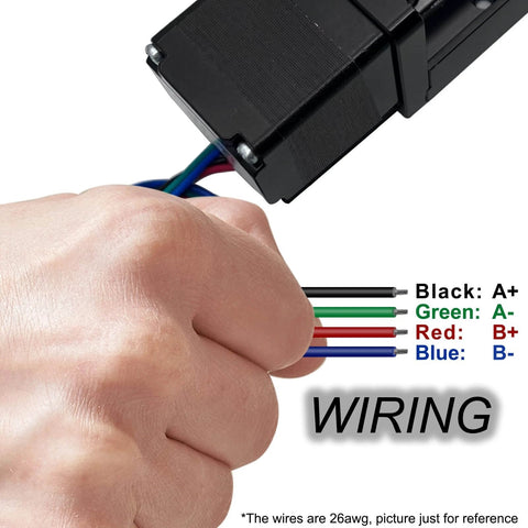 Close-up wiring of 8" Stroke Mini Linear Rail Stage Actuator Effective with NEMA11 Stepper Motor + Square Small Slide Table