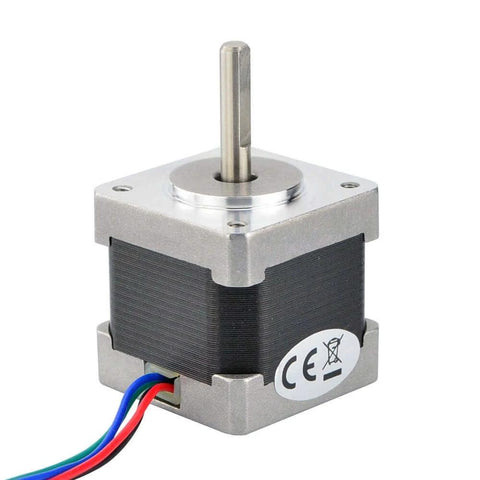Nema 14 Bipolar Stepper Motor 0.8A 25.5oz.in/18Ncm 3D Printer CNC Machine, front view with CE mark and four colored wires