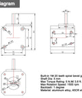 Diagram of Right Angle Gearbox for Nema 17 Stepper Motor 90 Degree Spiral Bevel Gear detailing dimensions and specifications