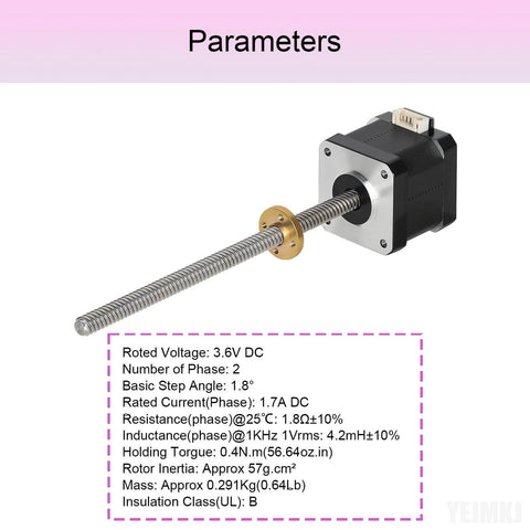 42x40 Nema 17 Lead Screw Stepper Motor 5.91in(150mm) T8 High Step Angle 1.8 Deg High Torque 0.4Nm/56.64oz.in Bipolar Motors 1.7A