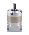 Planetary Gearbox Gear Ratio 10:1 Backlash 15 arc-min for Nema 17 Stepper Motor, silver metal housing, front view