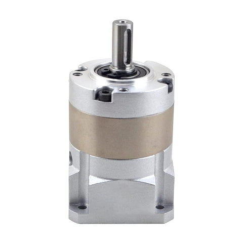 Planetary Gearbox Gear Ratio 10:1 Backlash 15 arc-min for Nema 17 Stepper Motor, silver metal housing, front view