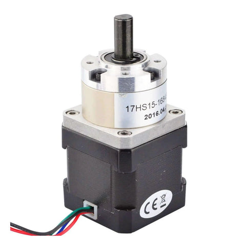 Front view of 5:1 Planetary Gearbox Nema 17 Stepper Motor 1.68A for DIY CNC Robot 3D Printer with metal and plastic components