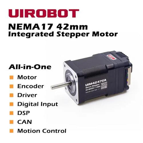 NEMA17 integrated servo stepper motor with built-in multi-turn absolute encoder and CAN bus interface, black with branding.