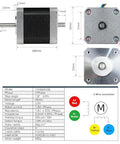 Nema 17 Stepper Motor 78 Oz In 1.8A Dual Shaft For 3D Printer Router 17HS8401B dimensions and specifications