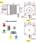 Diagram of Nema 17 Stepper Motor 78 Oz In 1.8A Dual Shaft For 3D Printer Router 17HS8401B, showing dimensions and wire connections.