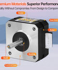Front view of Nema 17 Stepper Motor 2 Phase 1.8° 0.16Nm high torque with visible shaft and labeled components for CNC machine