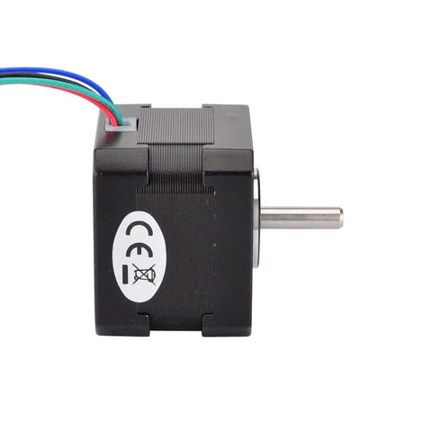 Side view of a Nema 17 Stepper Motor 26Ncm(36.8oz.in) 12V 0.4A 3D Printer CNC with visible wires and shaft.