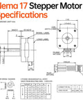 Technical drawing and specifications of Nema 17 Stepper Motor 2 Phase 1.8° 0.16Nm(22.66oz·in) High Torque Bipolar motor