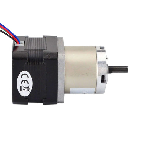 Side view of 27:1 Planetary Gearbox Nema 17 Stepper Motor DIY CNC Hobby Camera Robotics with visible wiring.