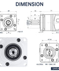 Diagram showing the dimensions of a Nema23 Stepper Motor Planetary Gearbox 3:1 Ratio with 60mm frame and 8mm shaft.