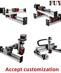 Multiple views of 100mm Stroke Work Size Linear Guide Table Ball Screw Motion CNC Linear Guide Stage Actuator Motorized Nema 23 Stepper Motor