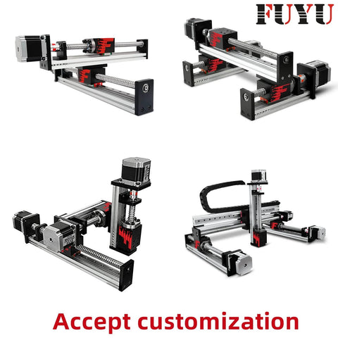 Multiple views of 100mm Stroke Work Size Linear Guide Table Ball Screw Motion CNC Linear Guide Stage Actuator Motorized Nema 23 Stepper Motor