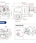 Technical drawing of Right Angle Planetary Gearbox For Nema23 Stepper Motor 7:1 Reducer 14mm Output with dimensions.