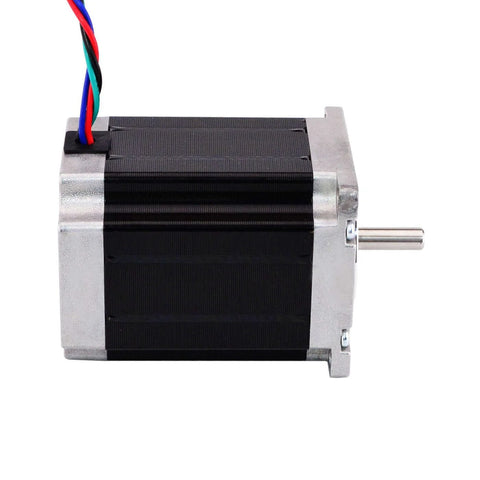 Side view of Nema 23 Stepper Motor 3.0A 269oz.in/1.9Nm 76mm Length Step Motor for CNC Mill Lathe Router showing metal casing and wires