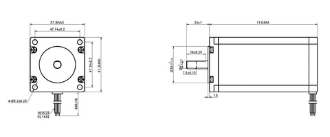 Technical drawing of Nema 23 Stepper Motor 8mm Shaft Bipolar 3Nm(425oz.in) 4.2A 57x57x113mm 4 Wires CNC Engraving Machine