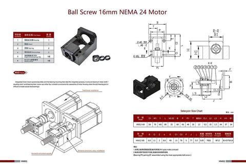 Technical drawing of Nema 24 Servo Motor Steel Mounting Bracket and BK12 Ball Screw Fixed End Supports Bearing Mount for CNC setup
