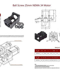 Nema 34 Stepper Motor Steel Mounting Bracket And BK20 Fixed End Support Bearing Mount For 86mm Nema 34 Motors And 25mm CNC Ball Screw Kit SFU2505 SFU2510 2525 2550 2504 Ideal For CNC Machining 3D Printer Linear Motion Systems