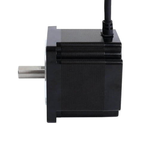 Side view of Nema 34 Stepper Motor 1.8deg 4.8Nm(679.74oz.in) 6.0A 86x86x78mm 4 Wires CNC showing black casing and shaft.