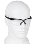Nemesis Safety Glasses With Black Frame Clear Lenses Anti Fog 12 Pack on mannequin head