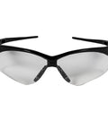 Front view of Nemesis Safety Glasses with black frame and clear lenses. Anti-fog design, ideal for industrial use. Pack of 12.