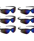Nemesis V30 Safety Glasses Black Frame With Blue Mirror Lenses Set Of 6, shown in a grid layout, sporty design