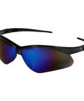Nemesis V30 Safety Glasses Black Frame With Blue Mirror Lenses Set Of 6, featuring sleek design and protective blue lenses.