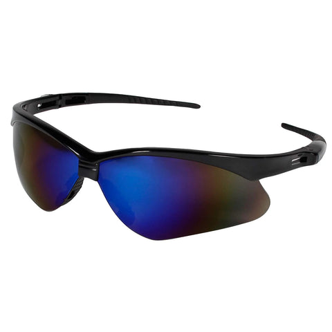 Nemesis V30 Safety Glasses Black Frame With Blue Mirror Lenses Set Of 6, featuring sleek design and protective blue lenses.
