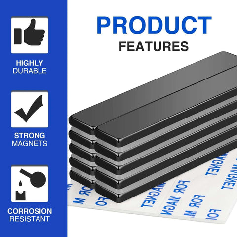 5 Pack Neodymium Bar Magnets 60x10x3 Mm With Adhesive Backing features durability, strong magnetic grip, corrosion resistance