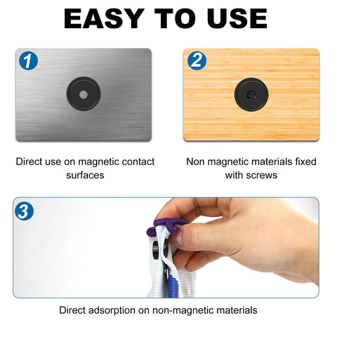 Easy use of Neodymium Cabinet Magnets 20 lb holding power 12 pack with holes and iron sheet screws for non-magnetic surfaces