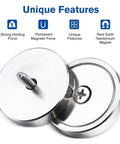 Beefy Six Pack Neodymium Cup Magnets Set With 110 Pound Holding Power, Rare Earth Magnets, shown with countersunk holes and screws