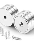 Stacked 150 Lb Cup Magnets With Holes For Wall Mounting Waterproof Neodymium Magnets With Screws 6 Pack