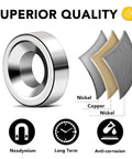 Strong Neodymium Disc Magnets With Hole For Cabinets And Crafts, showing multi-layer nickel and copper construction for durability.