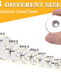 60 Pcs Neodymium Disc Magnets With Mounting Hole 3 Mm Heavy Duty Rare Earth Magnets displayed in 8 different sizes