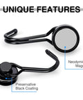 Black coated hook showing neodymium magnet and preservative features.