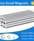 Rare Earth Neodymium Magnets 400 Pcs Set In 3 Sizes For Crafts DIY Fridges Whiteboards Cabinets Nickel Finish, stacked view