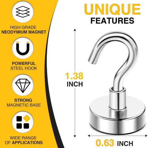 Heavy Duty Neodymium Magnetic Hooks 6 Pack Holds Up To 30 Lbs Each for Garage Wall Mount Fridge Kitchen Classroom