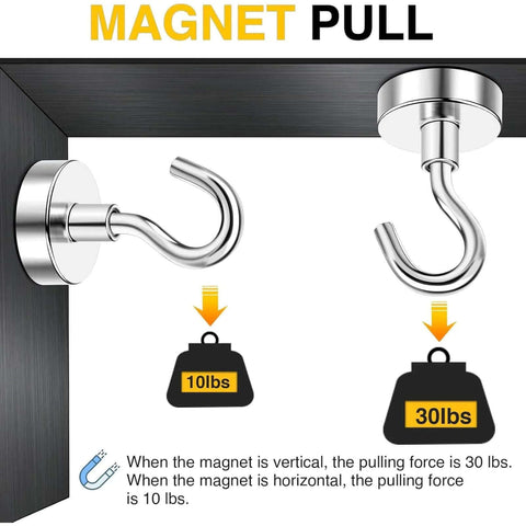 Heavy Duty Neodymium Magnetic Hooks 6 Pack Holds Up To 30 Lbs Each for Garage Wall Mount Fridge Kitchen Classroom Grills Ship