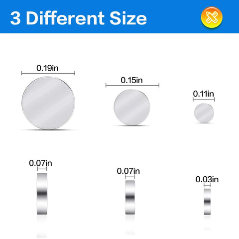 Rare Earth Neodymium Magnets 400 Pcs Set In 3 Sizes For Crafts DIY Fridges Whiteboards Cabinets Nickel Finish with dimensions