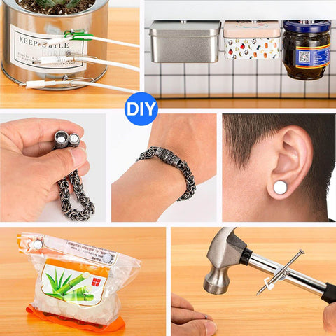 Neodymium Magnets 40 Pack In Five Sizes For Refrigerator Crafts Kitchen And Office Use Rust Resistant, demonstrating various uses