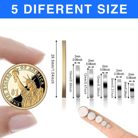 Neodymium Magnets 40 Pack In Five Sizes For Refrigerator Crafts Kitchen And Office Use Rust Resistant, size comparison with coin