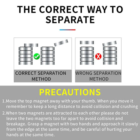 Guide on separating 100 Piece Neodymium Magnets Set 6mm Diameter 2mm Thick Rare Earth Discs For Whiteboards Cabinets Fridges DIY safely.