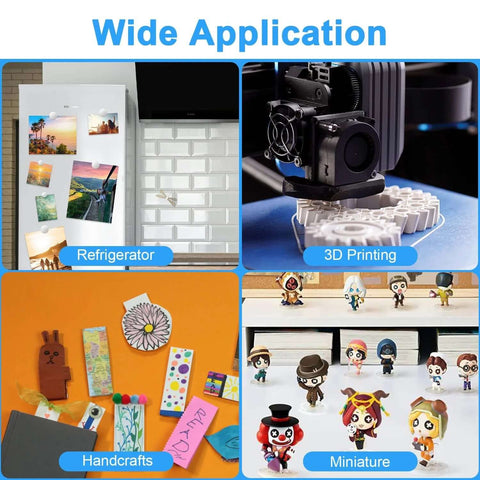 Wide application of 250 Pack 5x2mm Neodymium Magnets For Crafts And Projects in various uses like refrigerator, 3D printing, handcrafts.