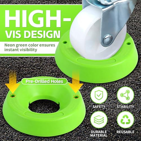 Trailer Jack Wheel Chock For Front Jack Wheel By MaxxHaul, Anti Sink Ground Plate In High Visibility Neon Green with Pre-Drilled Holes