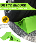 Neon Green High Visibility Wheel Chocks 2 Pack With Non Slip Base For Cars Trailers Minivans And Small RVs Durable Polypropylene Construction Fits Tires Up To 26 Inches By MaxxHaul