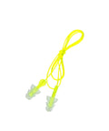 Tri Flange Corded Reusable Earplugs With 26 dB NRR In Neon Yellow, 3 Pair Pack, shown on a white background