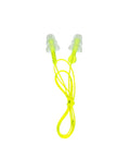 Tri Flange Corded Reusable Earplugs With 26 dB NRR In Neon Yellow showing tri-flange design and corded construction.