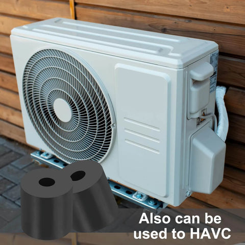 Reduce vibration and noise with 20 durable neoprene anti vibration spacers, 6mm ID x 25mm OD x 25mm thick, shown with HVAC unit.