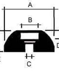 Diagram of 253W 15/16 Inch Neoprene Rubber Rounded Bumper With Embedded Yellow Chromated Steel Washer, showing dimensions A, B, C, D, E.